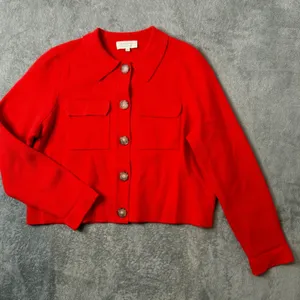 Sezane Betty Cardigan Merino Wool Knit Sweater Womens‎ M Red Button Preppy Crop thumbnail 3