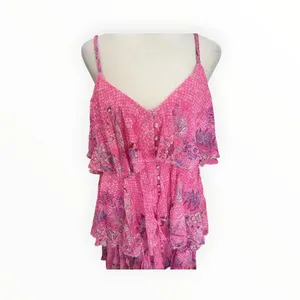 Hemant & Nandita Pink Floral Ruffle Tiered Mini Dress NWT S thumbnail 3