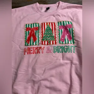 Gildan Pink Merry & Bright Sweatshirt thumbnail 5