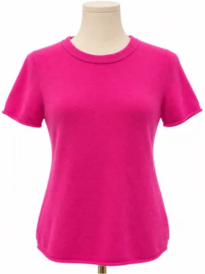 J.Crew 100% Cashmere Short Sleeve Sweater Pink Crewneck Size Large thumbnail 1