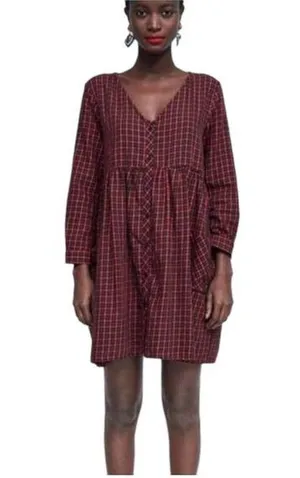 Zara Women Over Sized Long Sleeve Christmas Plaid Pocket Red M thumbnail 1