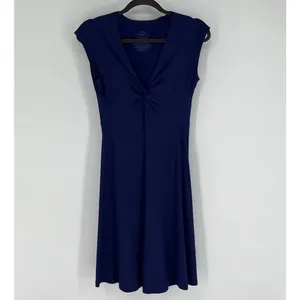 Patagonia Kamala Twist Front V-Neck Dress Small Navy Blue Cap Sleeve‎ Athleisure thumbnail 2