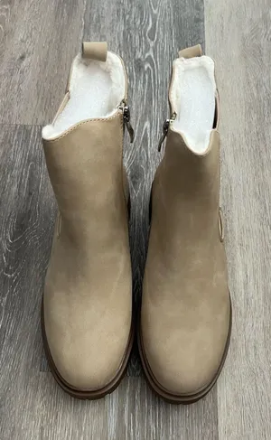 Women’s Beige Fur Suede Ankle Boots Sz 8 Faux Fur Lined Dual Zip Lug Sole EU 38 thumbnail 1