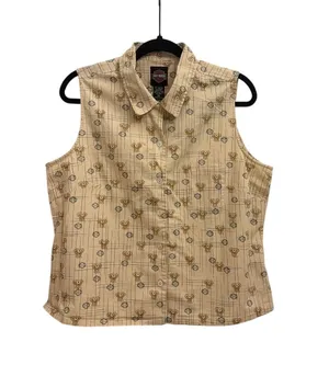 Harley-Davidson Vtg Sleeveless Button Down Motorcycle Tan Shirt XL thumbnail 1