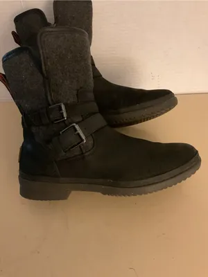 UGG women Black Leather and Gray Wool Moto simmens Boots US 8.5 thumbnail 5