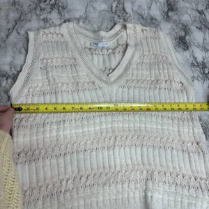 Zara oversized knit sweater vest v neck light weight cream size small thumbnail 5