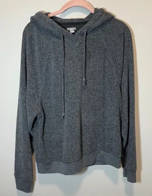 Aerie Women's Charcoal‎ Gray Boucle Fleece Pullover Hoodie Sweatshirt Large thumbnail 1