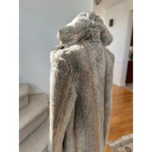 Vintage Faux Fur Taupe Brown Toggle Button Hooded Coat thumbnail 2