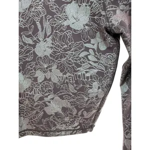 Lululemon Floral Silver‎ Foil Long Sleeve Crop Top Charcoal Grey Athletic Gym 6 thumbnail 3
