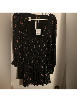 Free people two faces black smock drop waist long puff sleeve min dress thumbnail 3