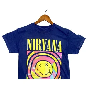 Nirvana Vintage Style Smile Back Short Sleeve Unisex T Shirt Crew Neck M Blue thumbnail 4