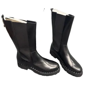 Steve Madden Black Leather Knee Boots Women’s 9 EU 40 Lug Sole Studded BNIB thumbnail 1