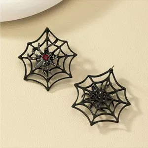 Gorgeous Retro Gothic Spider Web Stud Earrings with Ruby Color Decor Faux Fashio thumbnail 10
