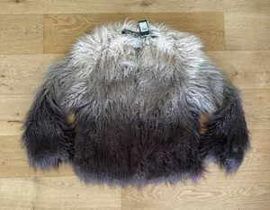 Guess Christina Degrade Faux Fur Jacket Size S in Ombre Beige Gray & Brown thumbnail 1