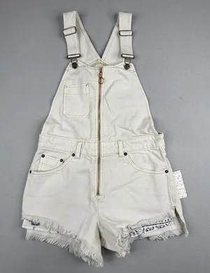 Free People We The Free Off White Zip Front Denim Shortalls Size 0 NWT thumbnail 1