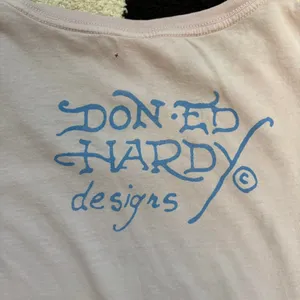 Y2K Ed Hardy Light Purple Cross Graphic Tee M thumbnail 5