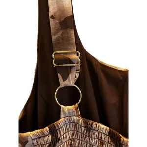 Melloday brown floral maxi sun dress adjustable lined Large boning smocking thumbnail 6
