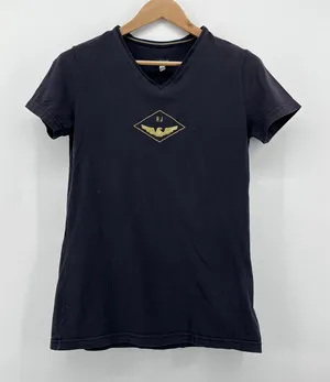 Armani Jeans AJ V-Neck Short Sleeve T-Shirt Women's Medium‎ Black Eagle Logo Tee thumbnail 1