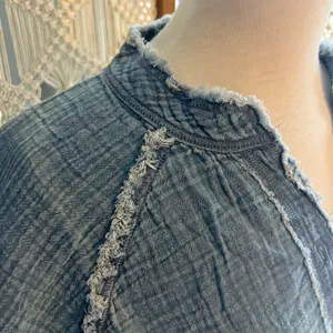 Aerie Chambray Mineral Wash Tunic Length Button-Up Shirt thumbnail 3