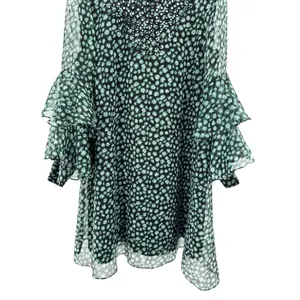 Ranna Gill Anthropologie‎ Floral Mirror Sequin Ruffle Sleeve Mini Dress M thumbnail 2