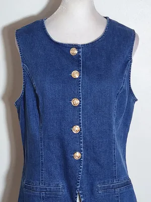 Sugar Lips Medium Wash Denim Vest with Gold Tone Buttons Size Large thumbnail 2