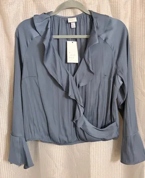 A New Day Beautiful steal blue blouse thumbnail 3