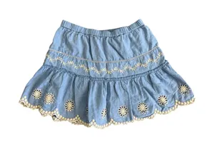 LoveShackFancy Cava Mini Skirt Hydrangea Blue Embroidered Linen Medium thumbnail 1