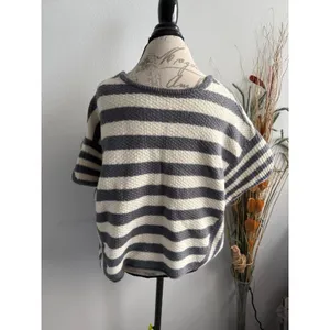 Free People Womens Grey‎ Cream Striped Wool Blend Popcorn Knit Sweater Vest M thumbnail 2