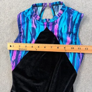 Major Motion Dancewear Leotard Petite Adult Black Velvet Blue Purple Striped VTG thumbnail 4