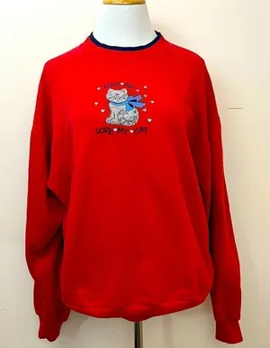Vintage Grannycore Sweatshirt Crewneck Love Me Love My Cat L/XL thumbnail 1