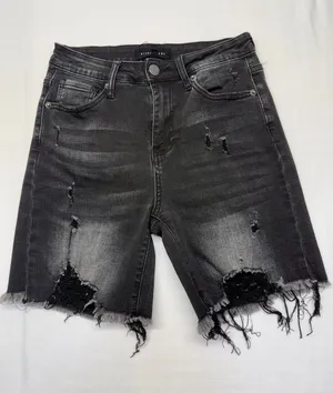 RISEN Black Denim Distressed Shorts thumbnail 1