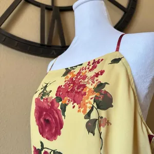 Lulus Floral Sundress Sleeveless Yellow Red Midi Dress Women’s Large thumbnail 2
