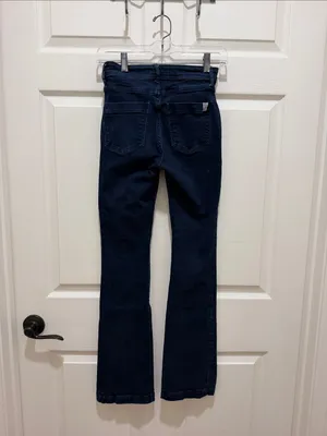 Morrison High-Rise Dark Blue Trucker Utility Straight Leg Slight Flare Jeans 24 thumbnail 4