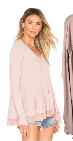 Free People We the Free Light Pink Tangerine Swing Long Sleeve Blouse Medium thumbnail 1