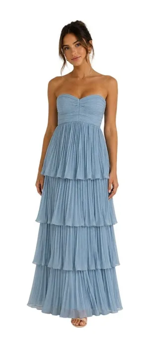 Lulus Seriously Sensational Powder Blue Strapless Tiered Maxi Dress size Large thumbnail 1