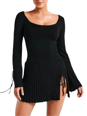Meshki Britney Long Sleeve Knit Side Slit Mini Dress Black Size S thumbnail 1