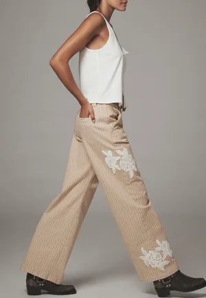 Anthropologie Lace-Embellished Railroad Pants, Size 10 Tall thumbnail 4