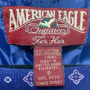 Vintage 90s American Eagle Corduroy Midi Dress Pinafore Pleated Printed Navy S thumbnail 7