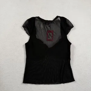 Edikted Mesh Top Womens XS Black Coquette Lace Trim Pink Bow‎ Goth S17276 New thumbnail 5