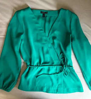 J. Crew Green Tie Top with Bell Sleeves thumbnail 6