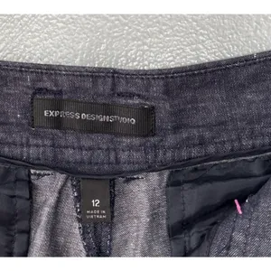 Express Chambray Linen Denim Short Size 12 Pleated Dark Blue Jean Mini 4" Preppy thumbnail 6