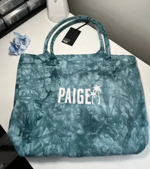 PAIGE Denim Tie Dye Logo‎ Tote Bag Teal Blue Palm Tree Graphic New With Tags thumbnail 1