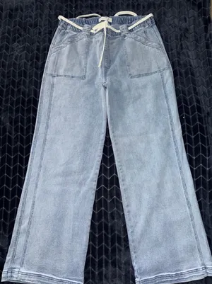 Risen Blue Denim Utility Pocket High‎ Rise Wide Leg Elastic Waistband Size 1XL thumbnail 1