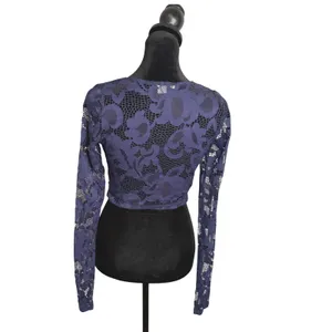 Runaway Lace Crop Top‎ Womens XS Blue Floral Surplice Wrap Whimsigoth Fairy thumbnail 3
