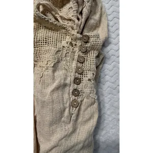 Free People Crochet Lace Cotton Maxi Dress Beige Tan Side Button Size S 4667 thumbnail 5
