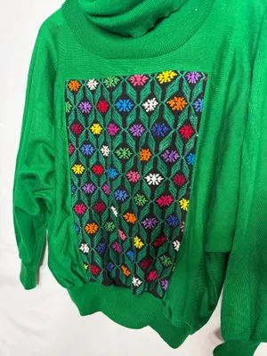 Stolz vintage embroidered cowl neck bat wing sweater sz Medium thumbnail 1