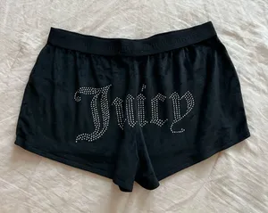 90s Juicy Couture Black Velour Cozy Sleep Shorts Rhinestone Embellishments Y2K S thumbnail 1