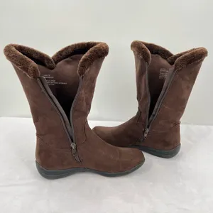 Bass FlexStep Loretta Chocolate Brown Faux Suede Fur Trim Tall Zip Boots Size 7 thumbnail 7