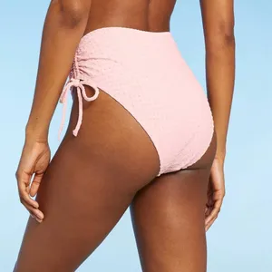 Sea Angel Bikini Bottoms High Rise Ruched Tie Sides Textured Pink M thumbnail 2