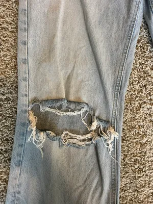 ZARA Light Wash Wide Leg High Waisted Ripped Jeans thumbnail 5
